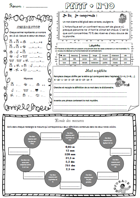 fiche de jeux révision CM2